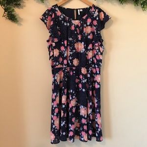 ELLE Navy Blue and Floral Flirty Dress
